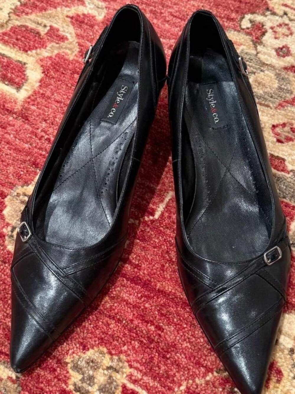 Y2K Black Leather Kitten Heels
